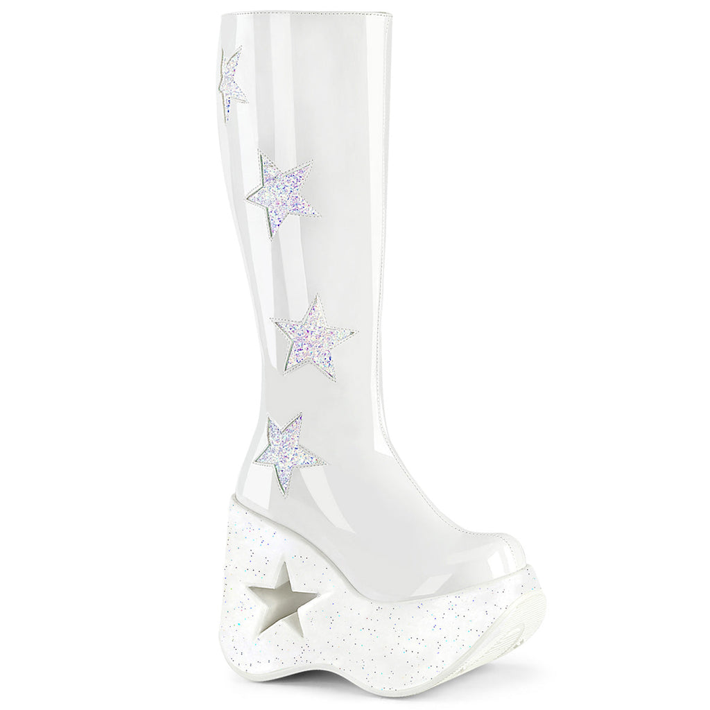 DemoniaCult  Boots DYNAMITE-218 Wht Pat-Wht Multi Glitter
