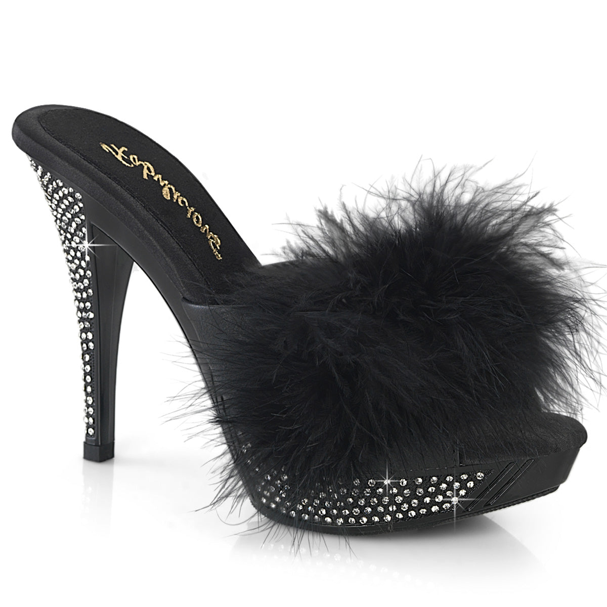 Fabulicious   ELEGANT-401F Blk Marabou-Faux Leather/Blk