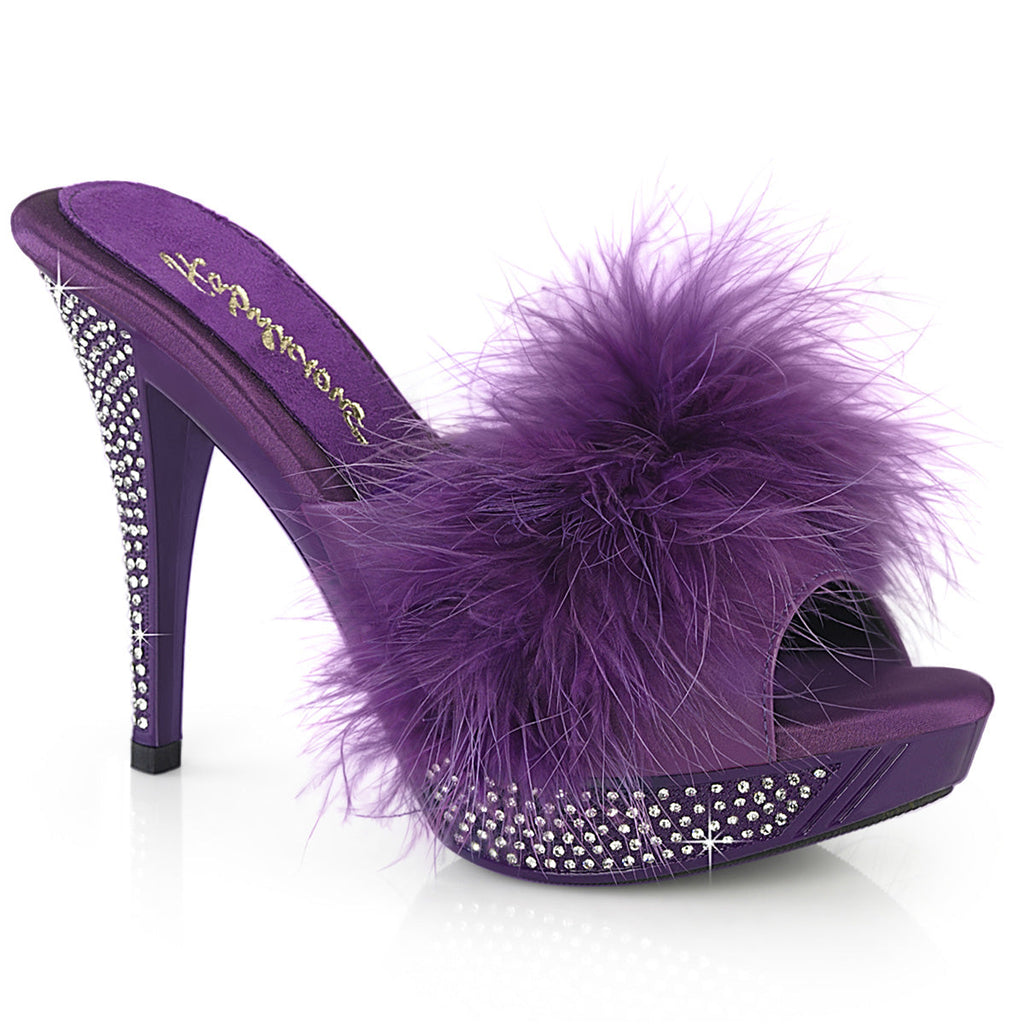 Fabulicious   ELEGANT-401F Purple Marabou-Faux Leather/Purple