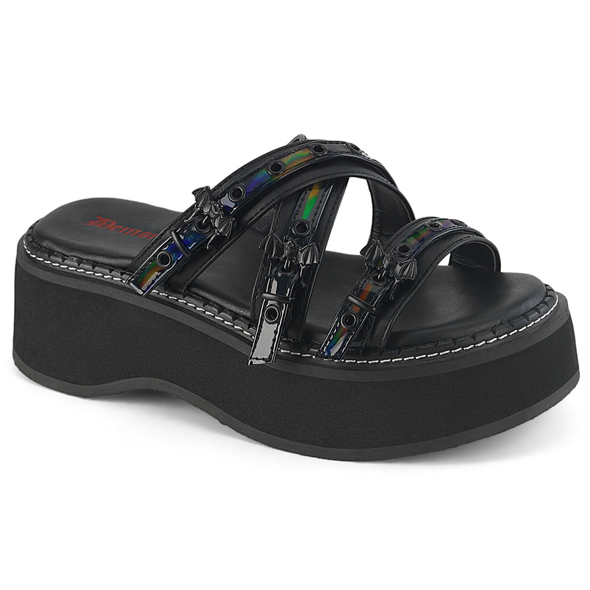 DemoniaCult   EMILY-07 Blk Vegan Leather-Holo Pat