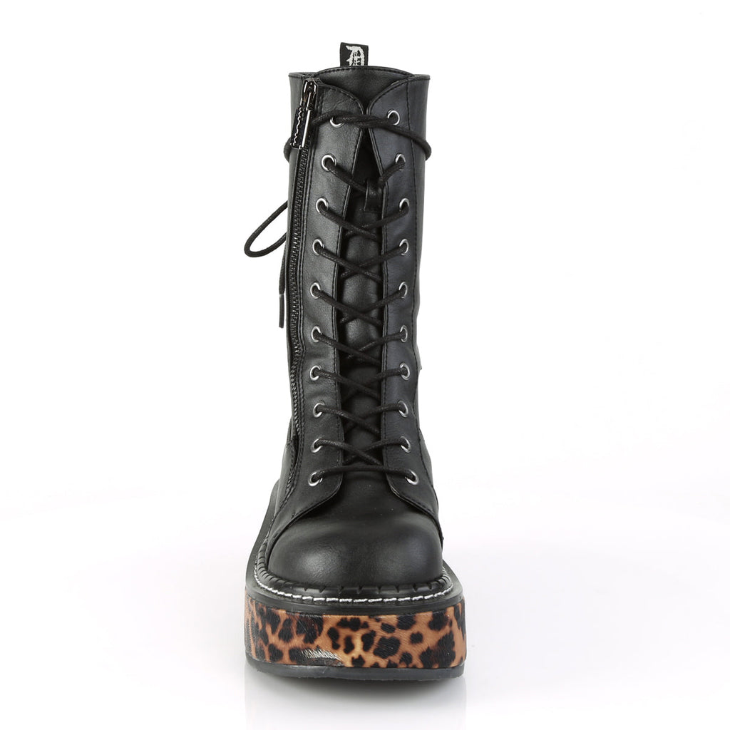 DemoniaCult Womens Boots EMILY-350 Blk-Leopard Print Vegan Leather