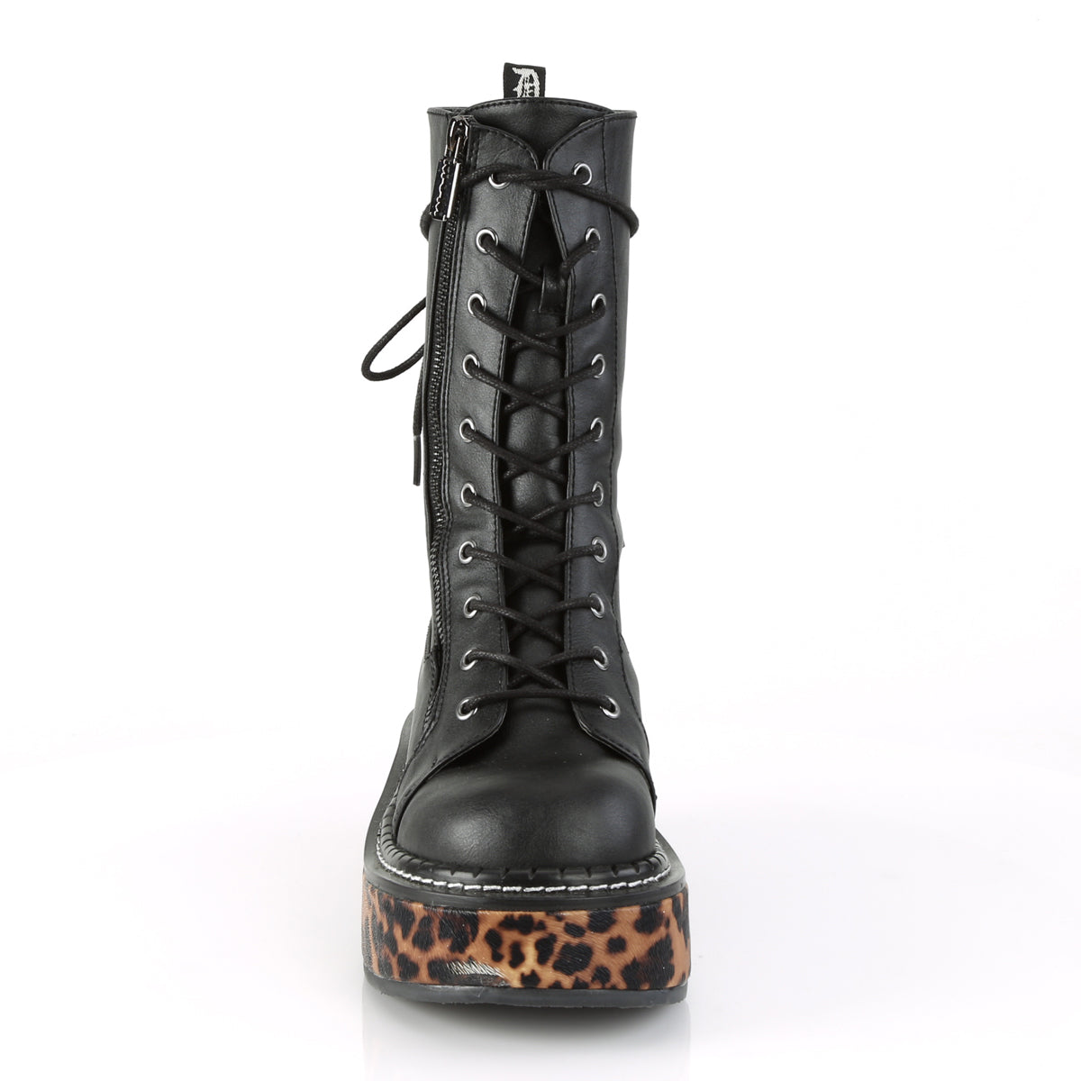 DemoniaCult Womens Boots EMILY-350 Blk-Leopard Print Vegan Leather