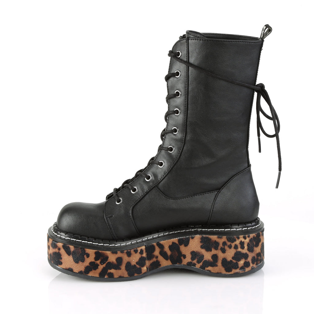 DemoniaCult Womens Boots EMILY-350 Blk-Leopard Print Vegan Leather