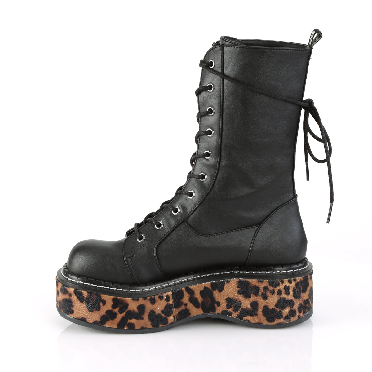 DemoniaCult Womens Boots EMILY-350 Blk-Leopard Print Vegan Leather