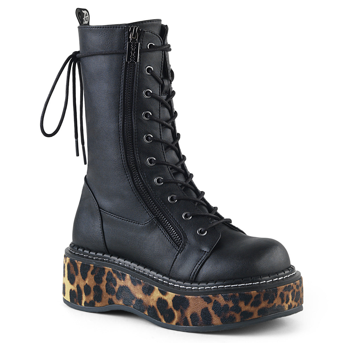 DemoniaCult Womens Boots EMILY-350 Blk-Leopard Print Vegan Leather