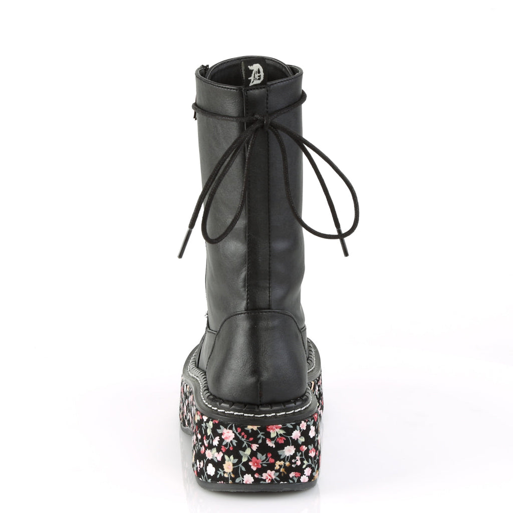 DemoniaCult Womens Boots EMILY-350 Blk Vegan Leather-Floral Fabric