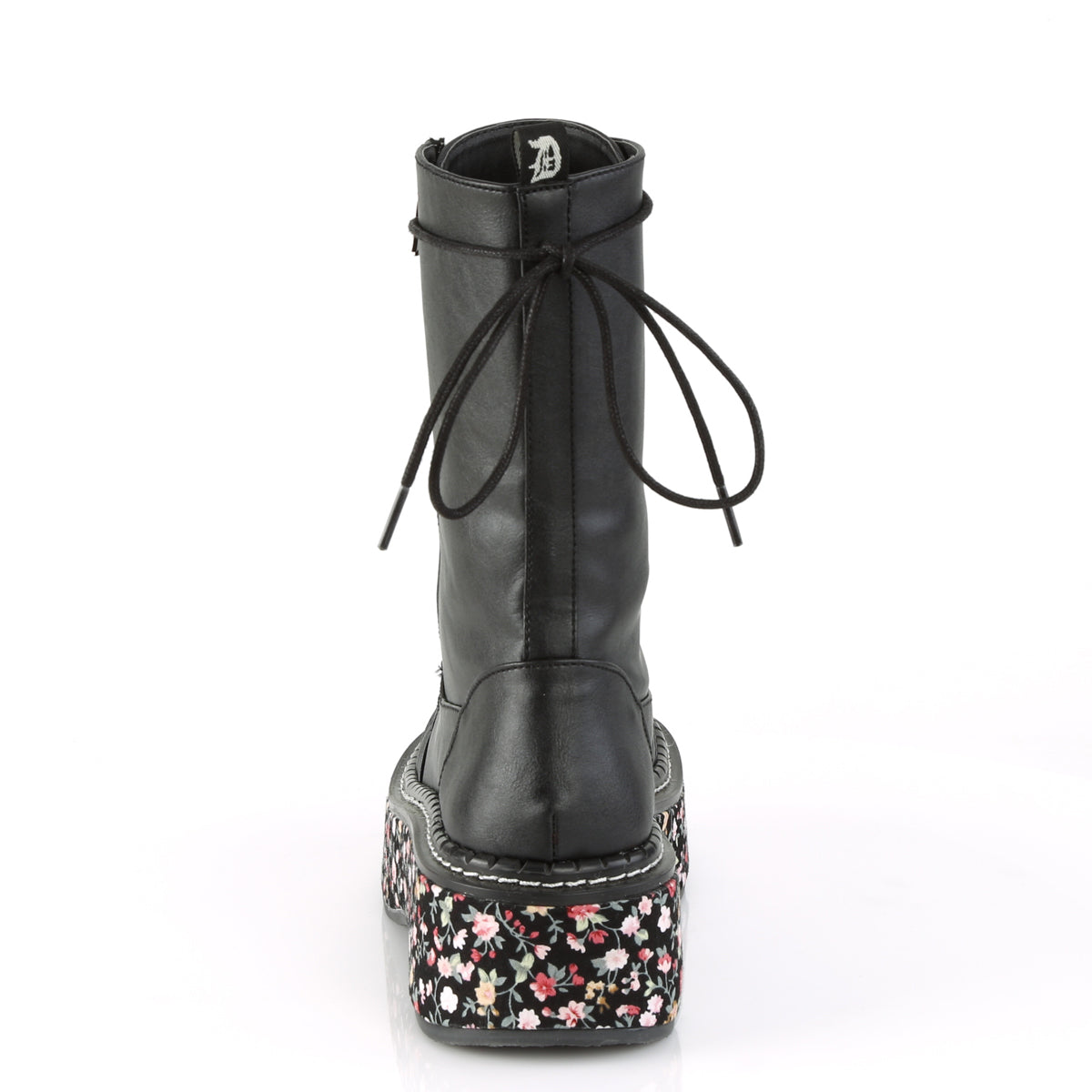 DemoniaCult Womens Boots EMILY-350 Blk Vegan Leather-Floral Fabric