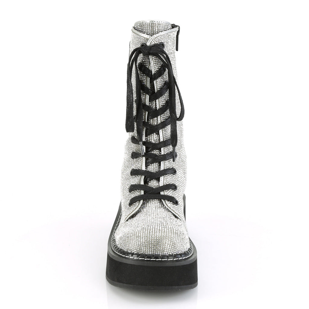 DemoniaCult Womens Boots EMILY-362 Silver Vegan Leather-Rhinstone