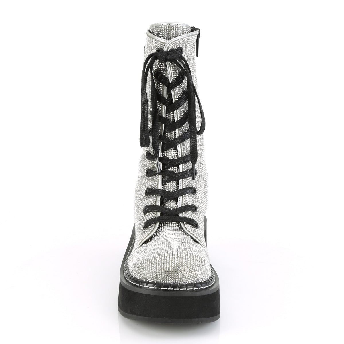 DemoniaCult Womens Boots EMILY-362 Silver Vegan Leather-Rhinstone