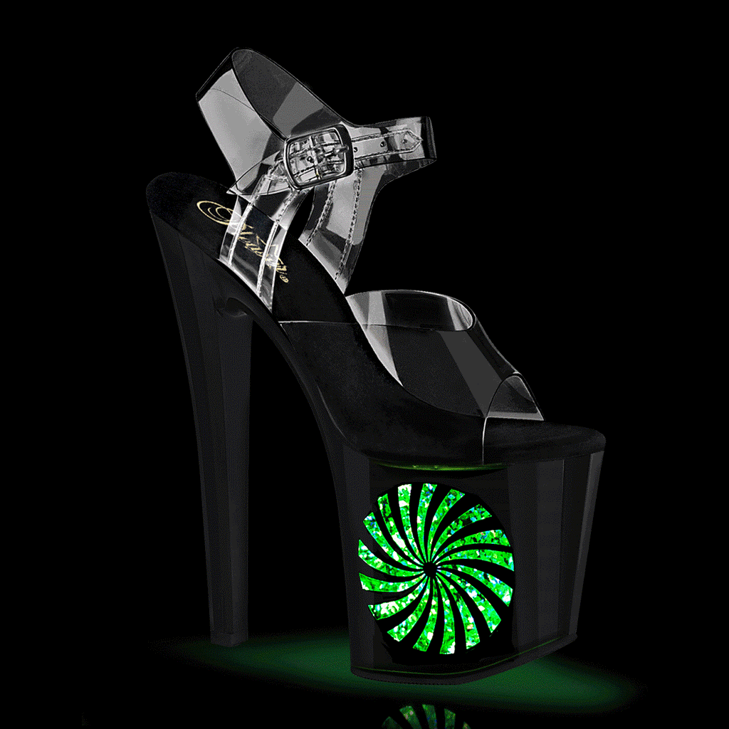 Pleaser   ENCHANT-708LT-PINWHE Clr/Blk-Slv Glitter