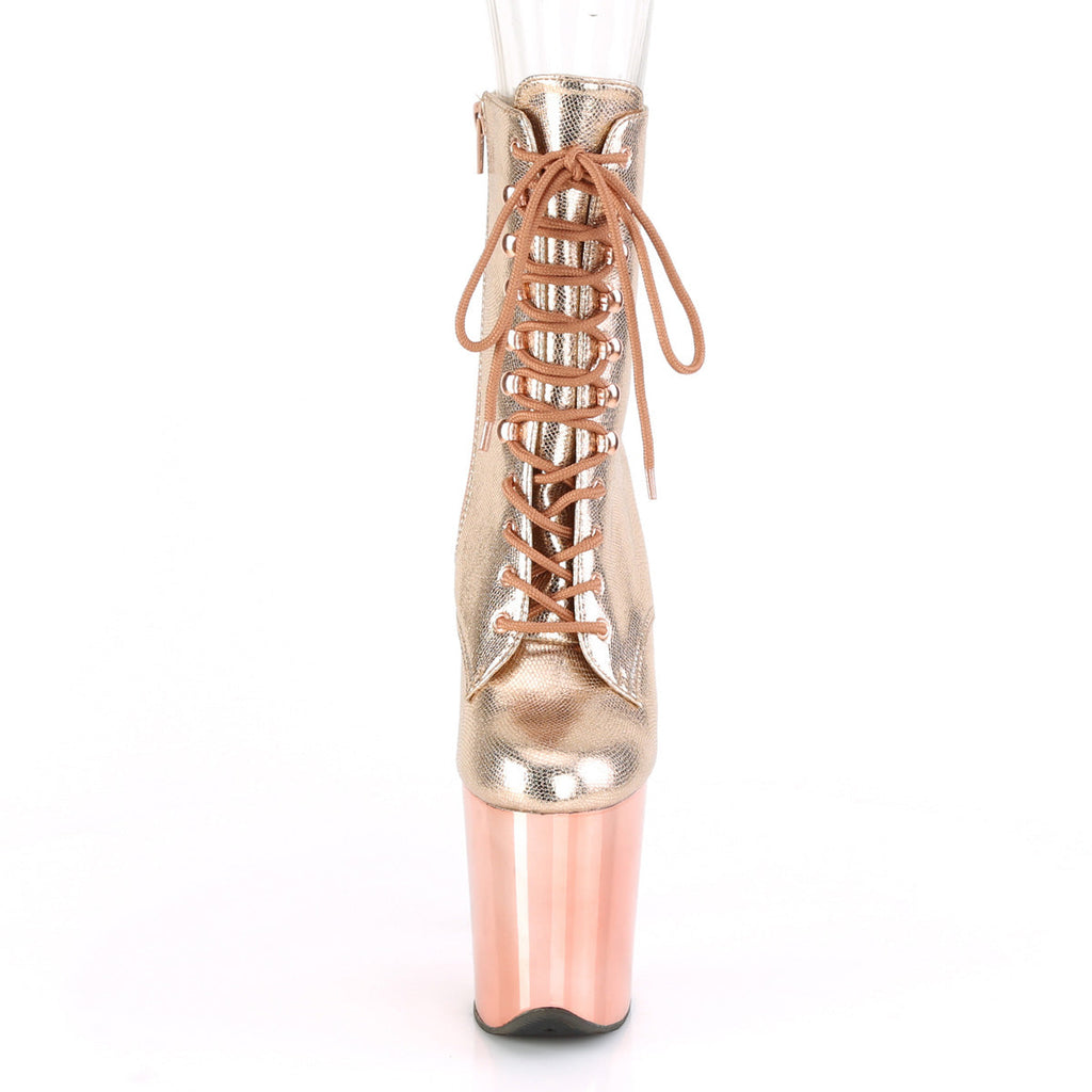 Pleaser Womens Ankle Boots FLAMINGO-1020 Rose Gold Textured Metallic/Rose Gold Chrome