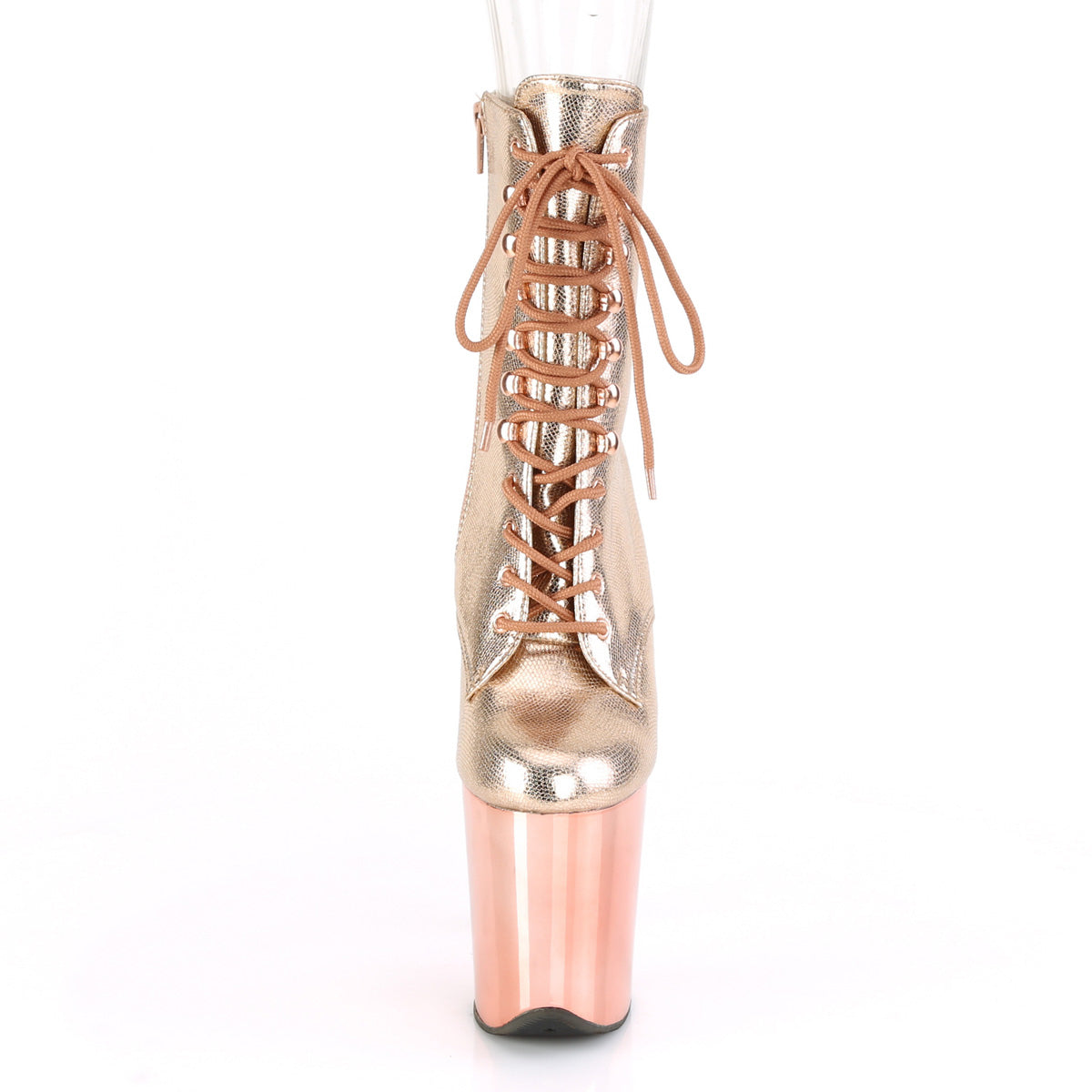 Pleaser Womens Ankle Boots FLAMINGO-1020 Rose Gold Textured Metallic/Rose Gold Chrome