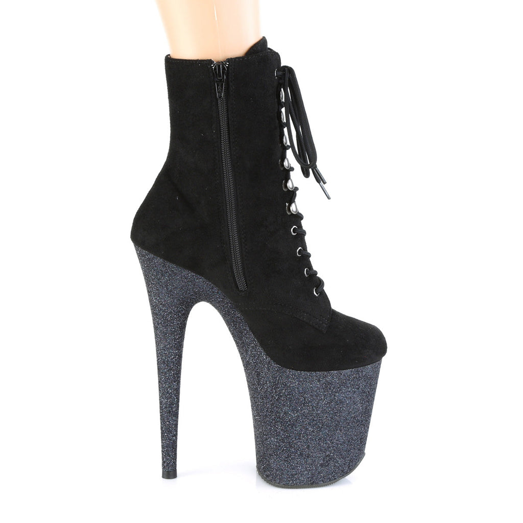 Pleaser Womens Ankle Boots FLAMINGO-1020FSMG Blk Faux Suede/Blk Multi Mini Glitter