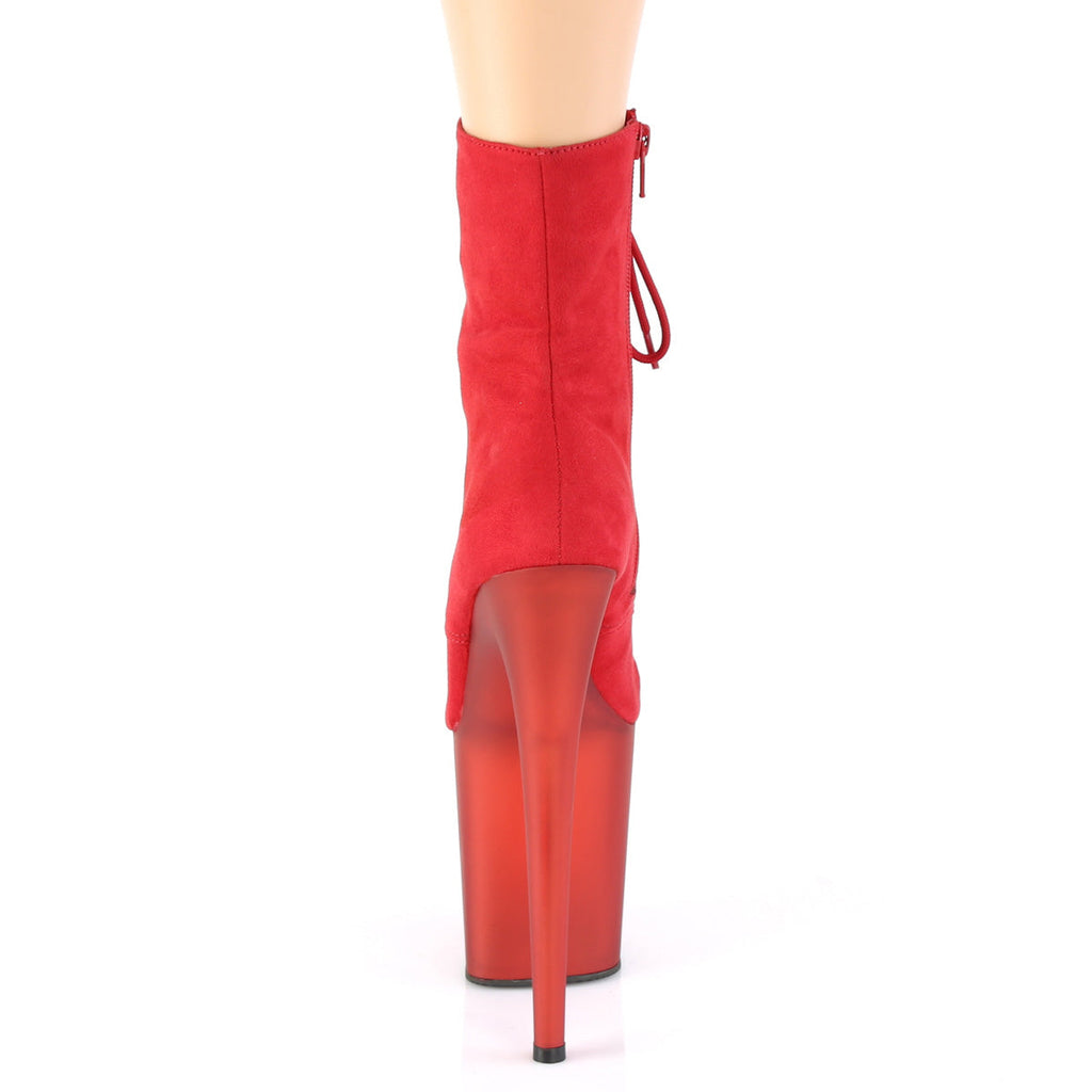 Pleaser Womens Ankle Boots FLAMINGO-1020FST Red Faux Suede/Frosted Red