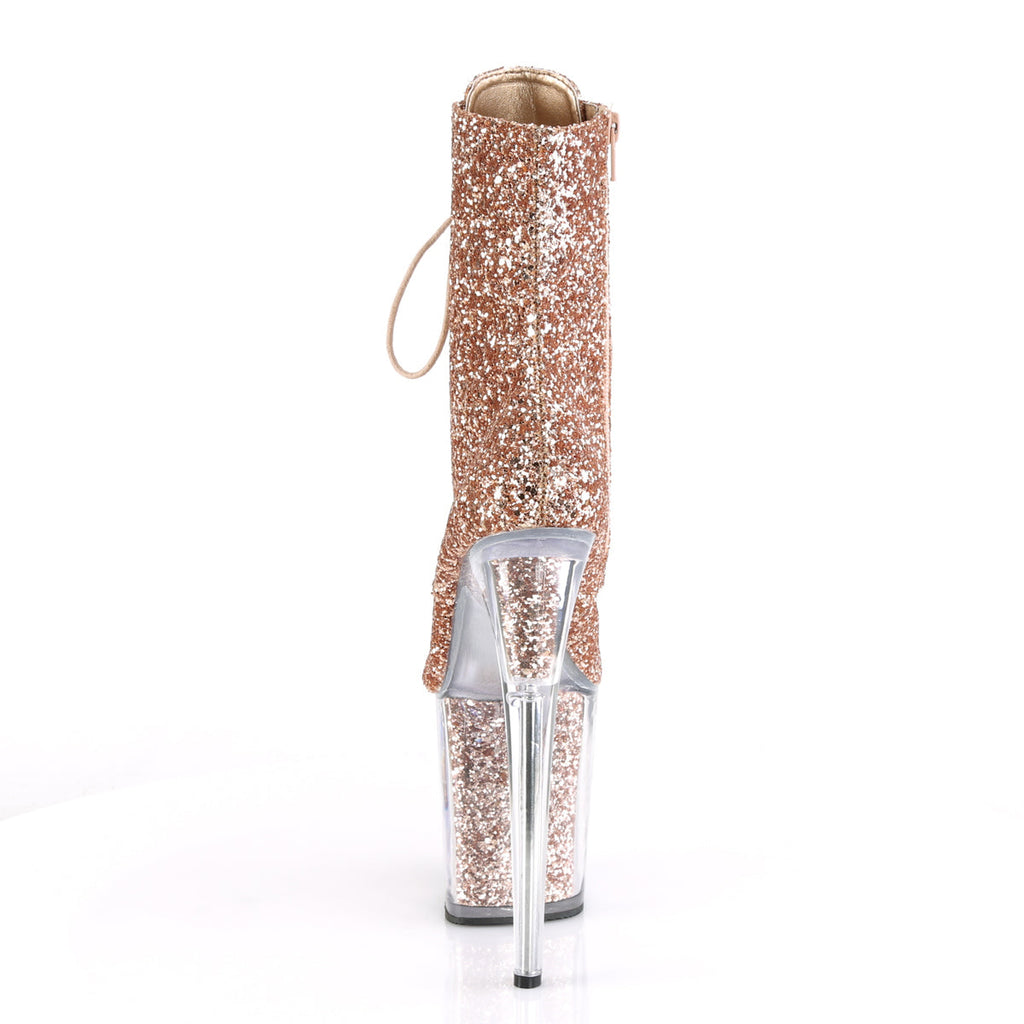 Pleaser Womens Ankle Boots FLAMINGO-1020G Rose Gold Glitter/Rose Gold Glitter