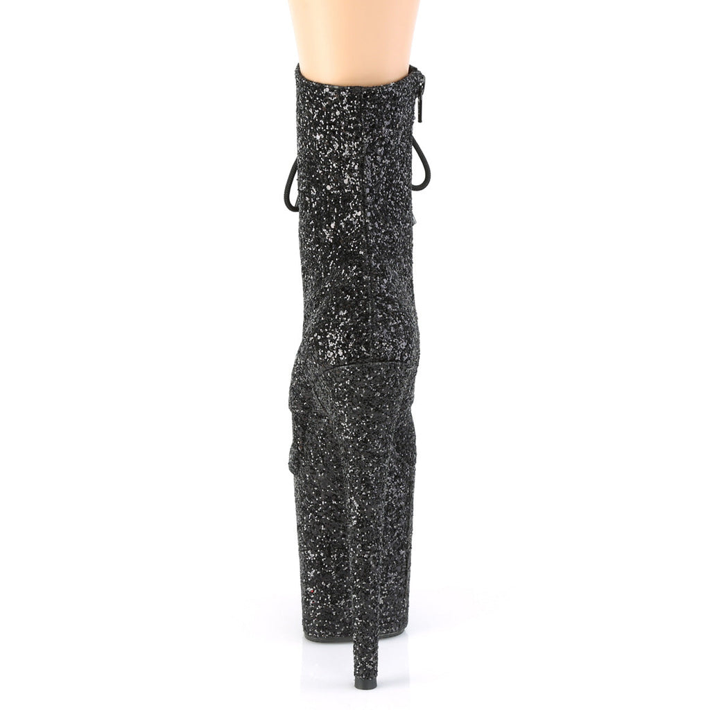 Pleaser Womens Ankle Boots FLAMINGO-1020GWR Blk Glitter/Blk Glitter