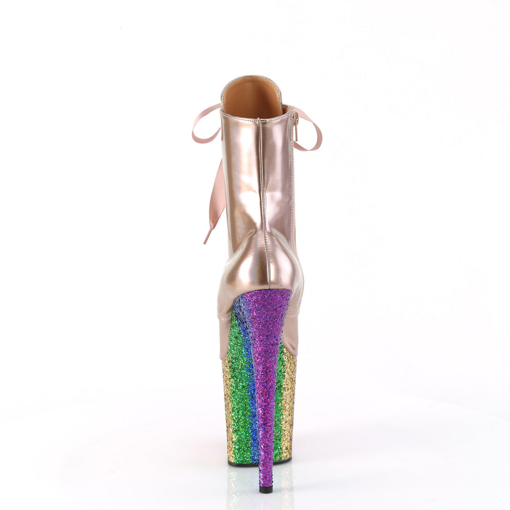 Pleaser   FLAMINGO-1020HG Rose Gold Holo Pat/Rainbow Glitter