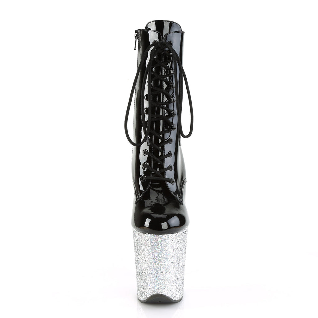 Pleaser Womens Ankle Boots FLAMINGO-1020LG Blk/Slv Multi Glitter