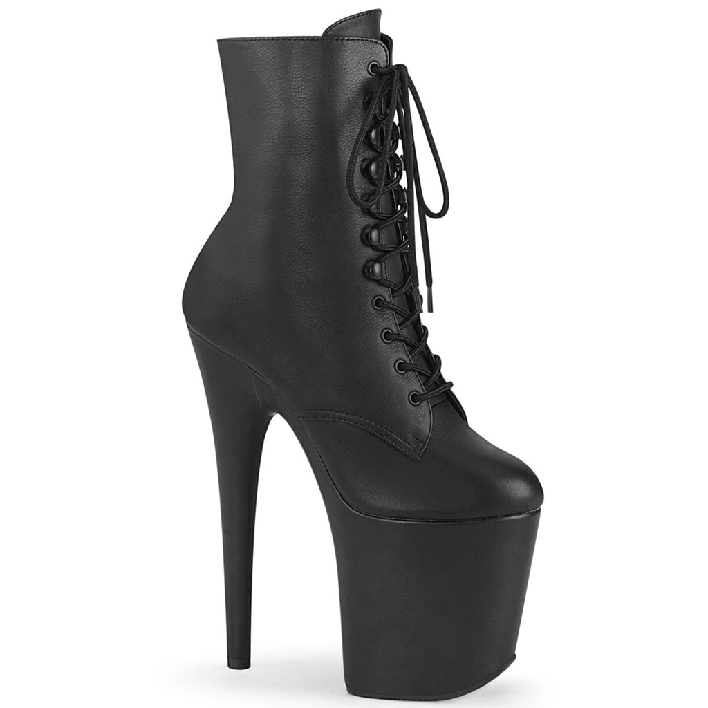 Pleaser Womens Ankle Boots FLAMINGO-1020LWR Blk Leather/Blk Leather