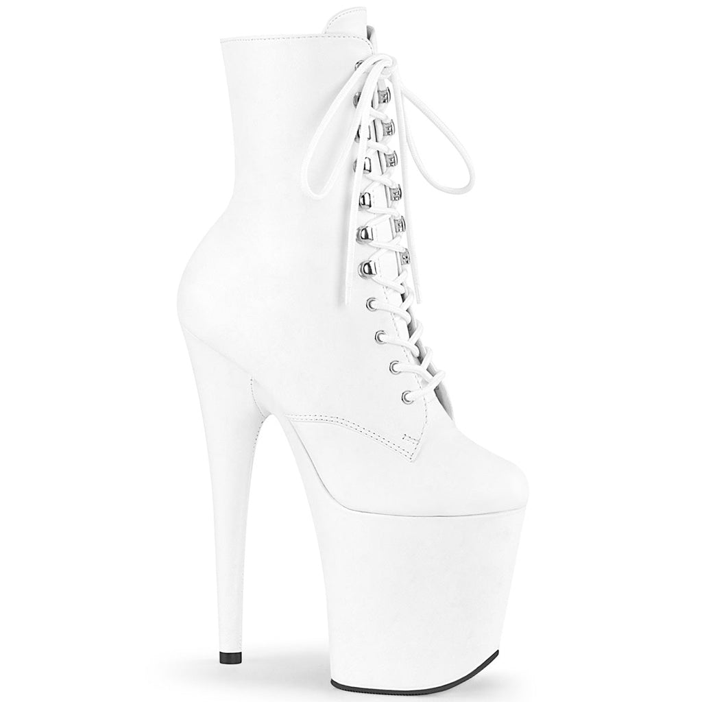 Pleaser Womens Ankle Boots FLAMINGO-1020LWR Wht Leather/Wht Leather