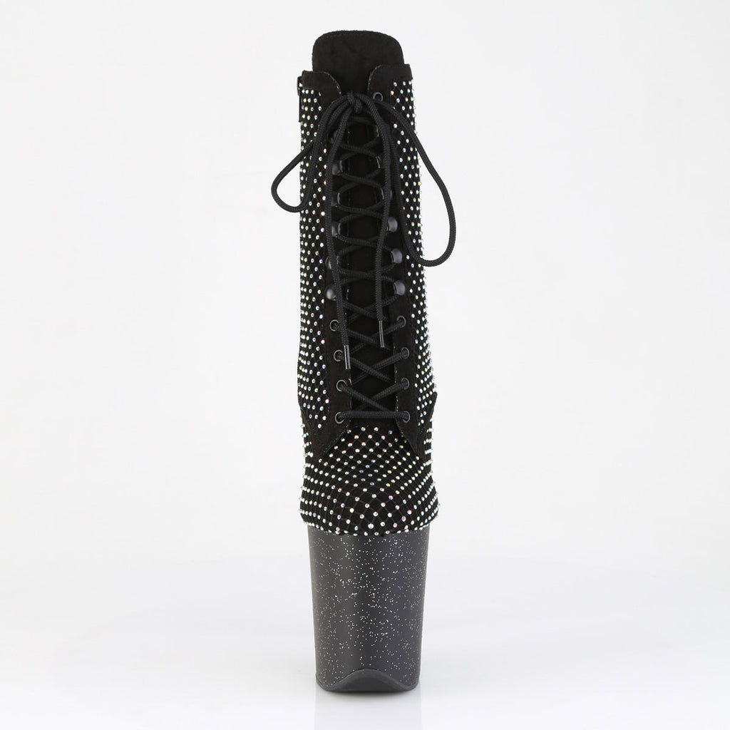 Pleaser Women's Platform Shoes FLAMINGO-1020RM Blk Faux Suede-RS Mesh/Blk Matte