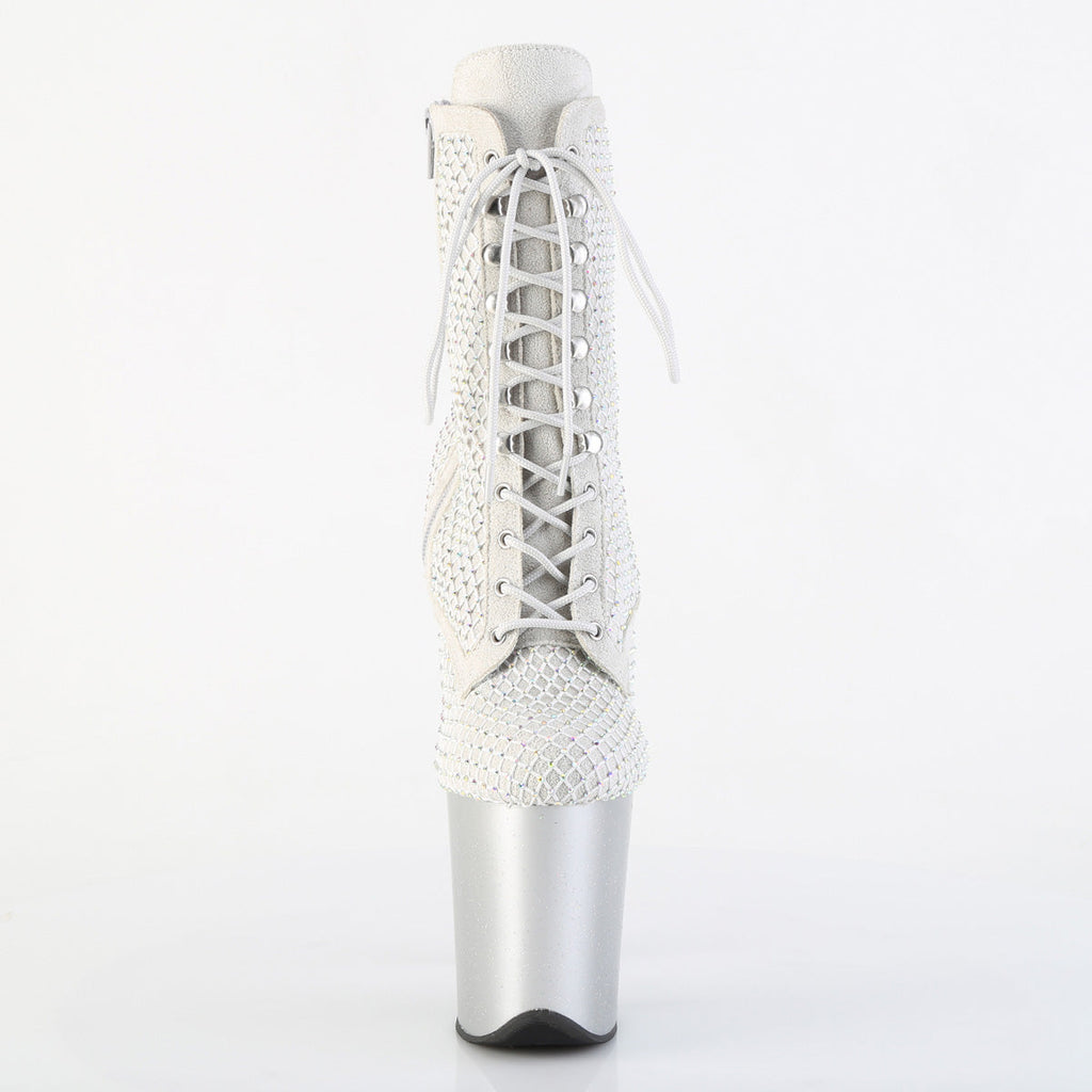 Pleaser Women's Platform Shoes FLAMINGO-1020RM Silver Faux Sude-RS Mesh/Slv Matte