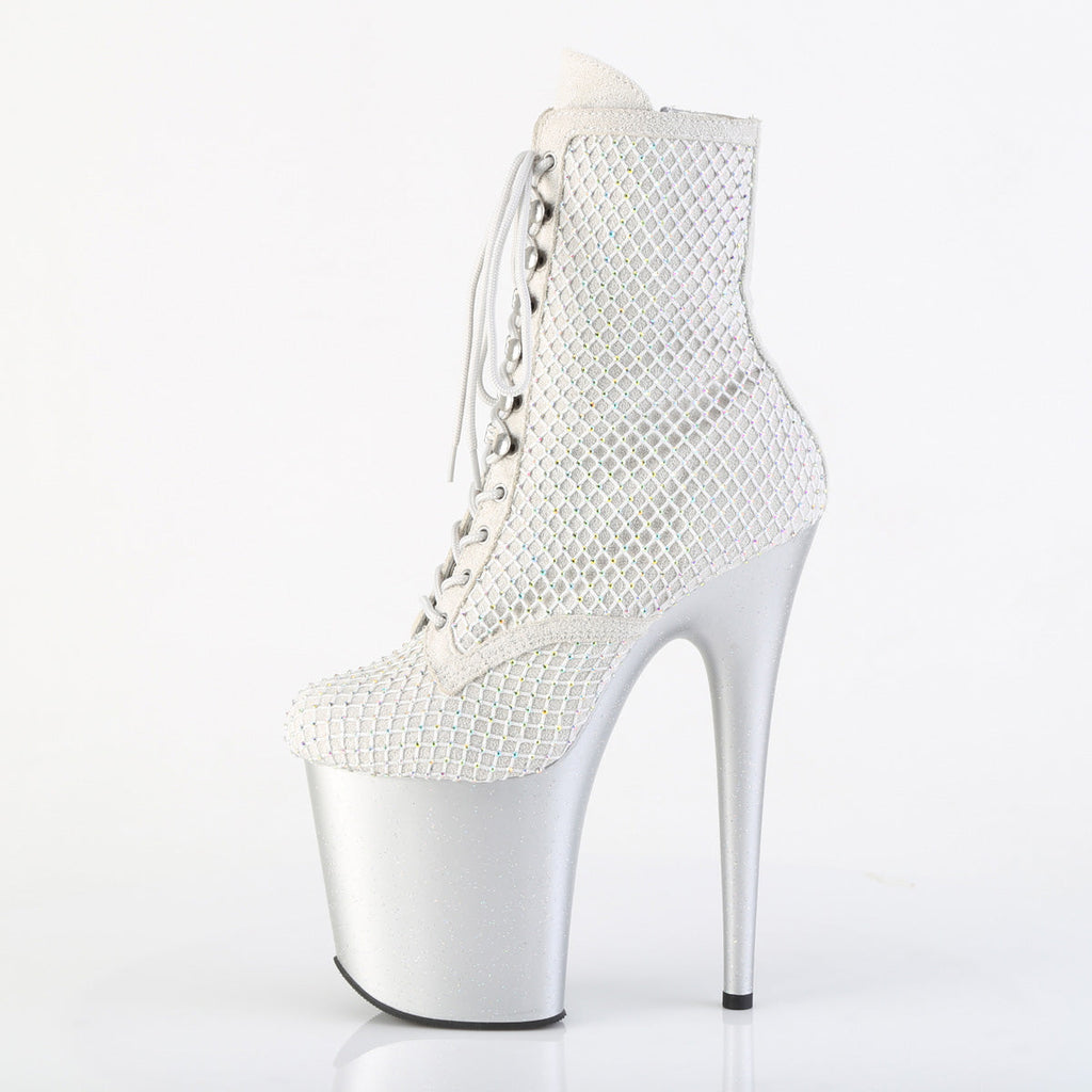 Pleaser Women's Platform Shoes FLAMINGO-1020RM Silver Faux Sude-RS Mesh/Slv Matte