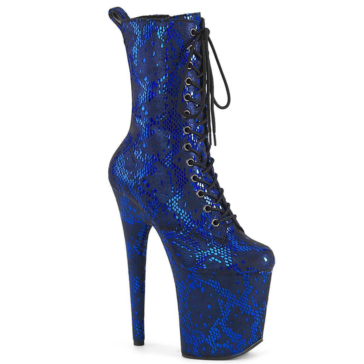 Pleaser   FLAMINGO-1040SPF Blue Metallic Snake Print Fabric/M