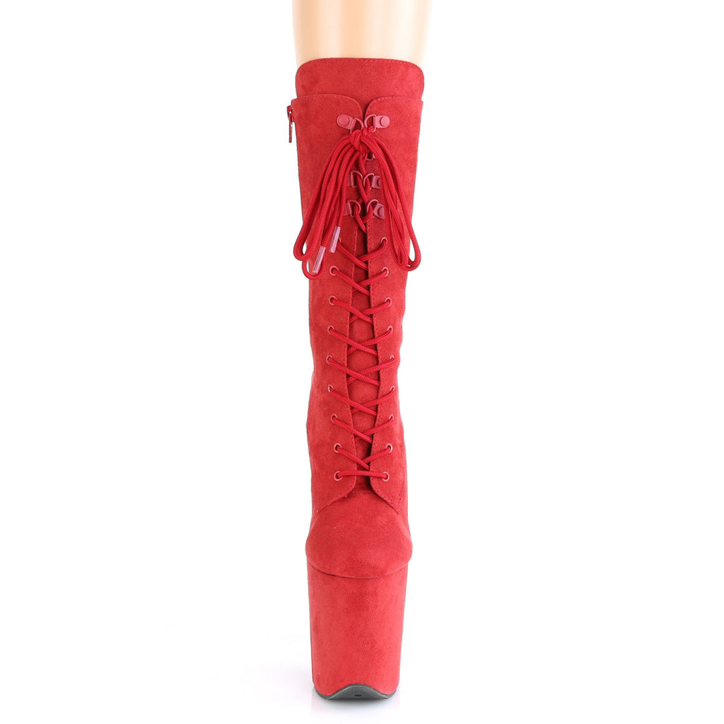 Pleaser Womens Ankle Boots FLAMINGO-1050FS Red Faux Suede/Red Faux Suede