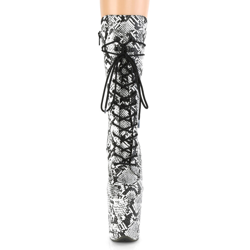 Pleaser Womens Ankle Boots FLAMINGO-1050SP Blk-Wht Snake Print/Blk-Wht Snake Print