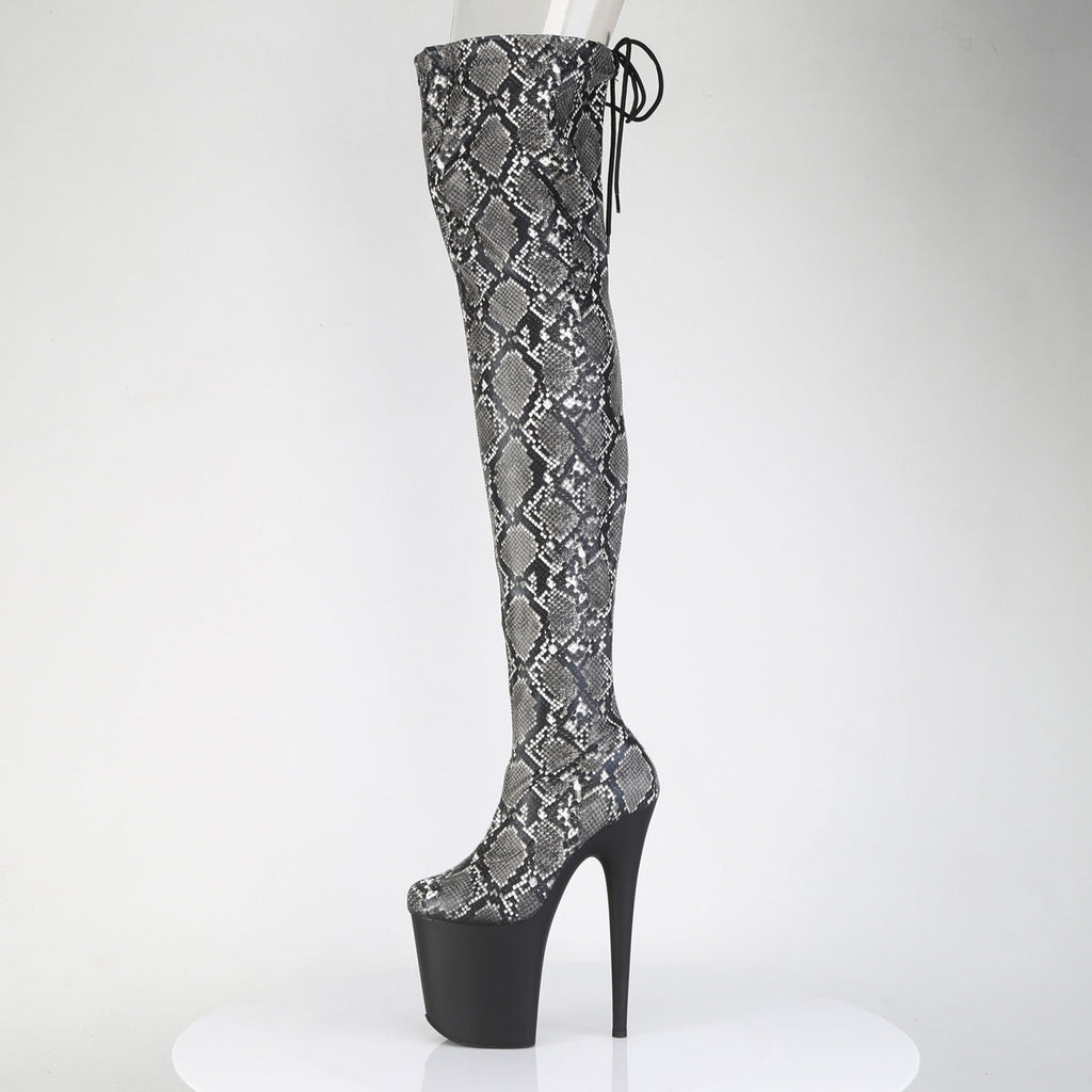 Pleaser Women's Platform Shoes FLAMINGO-3008SP-BT Grey-Blk Snake Print/Blk Matte