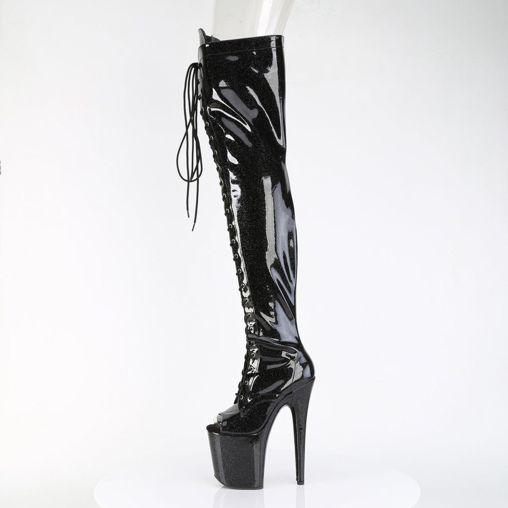 Pleaser Women's Platform Shoes FLAMINGO-3021GP Blk Glitter Pat/M