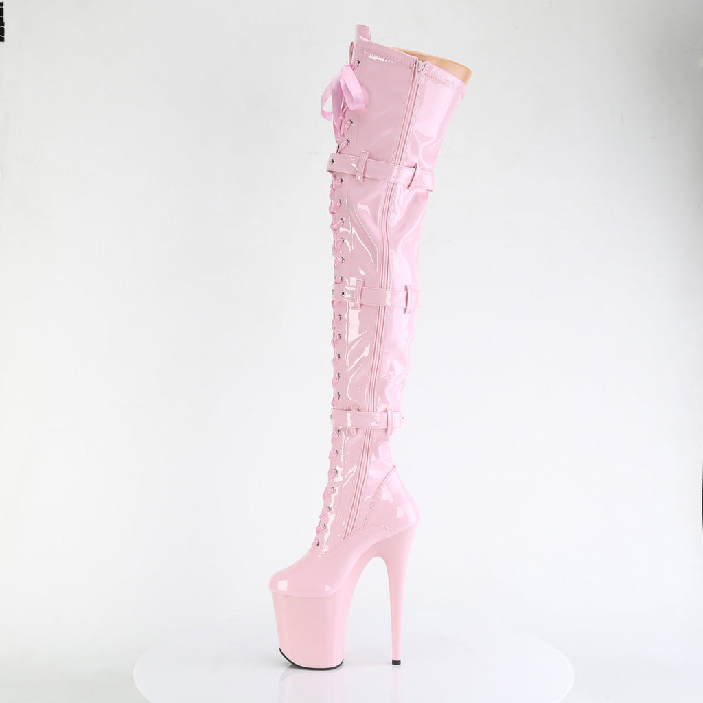 Pleaser Women's Platform Shoes FLAMINGO-3028 B. Pink Str. Pat/B. Pink