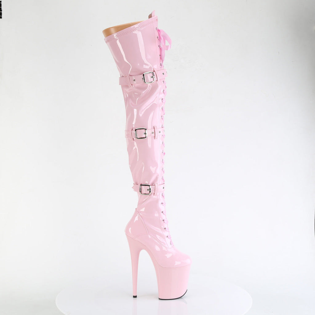 Pleaser Women's Platform Shoes FLAMINGO-3028 B. Pink Str. Pat/B. Pink