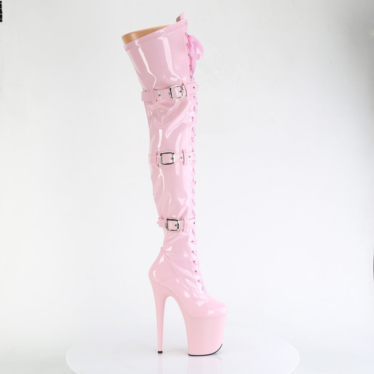 Pleaser Women's Platform Shoes FLAMINGO-3028 B. Pink Str. Pat/B. Pink