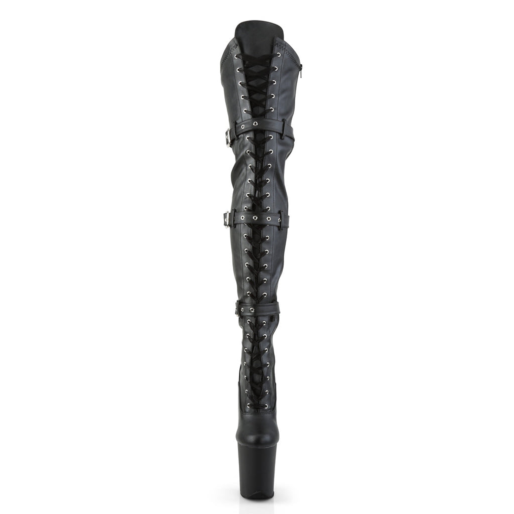 Pleaser Womens Boots FLAMINGO-3028 Blk Str Faux Leather/Blk Matte