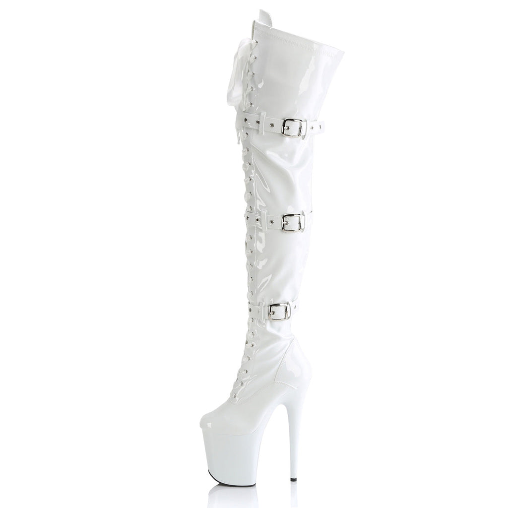 Pleaser Women's Platform Shoes FLAMINGO-3028 Wht Str. Pat/Wht