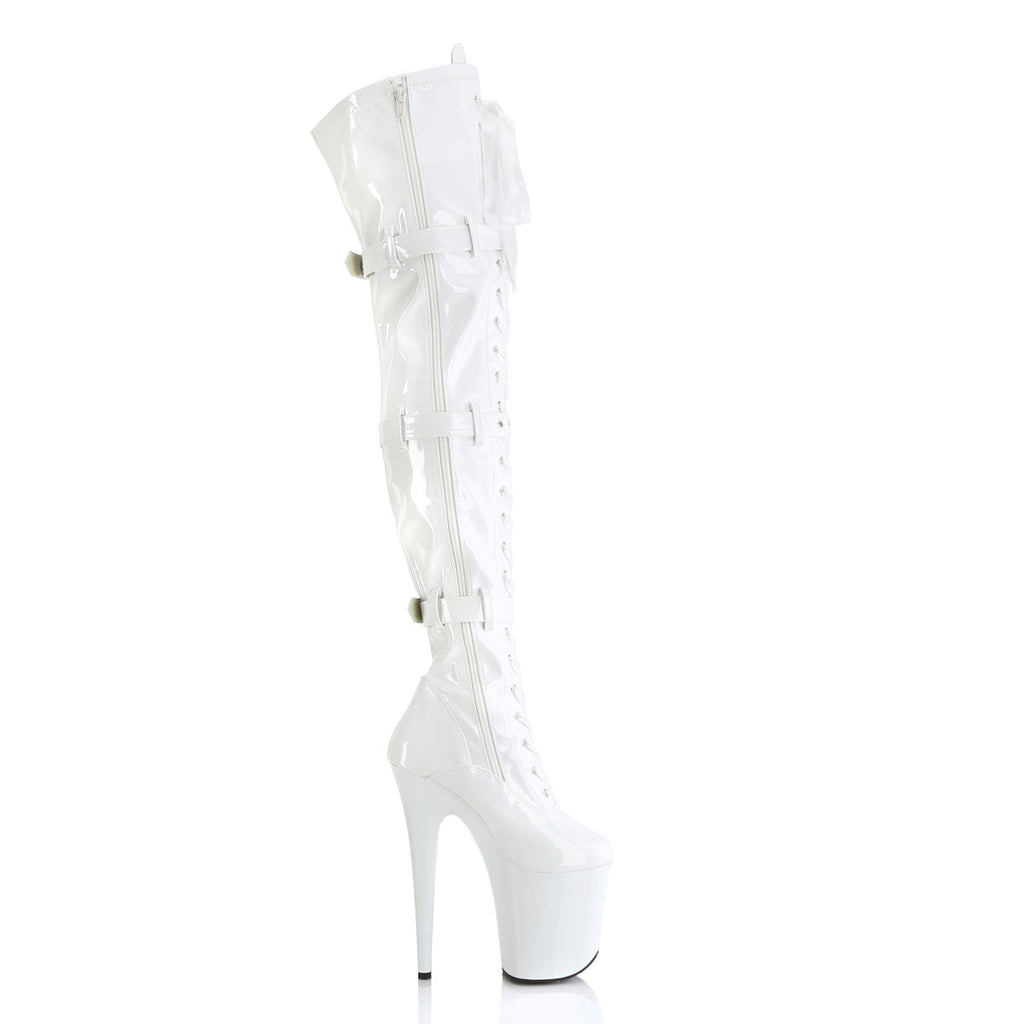 Pleaser Women's Platform Shoes FLAMINGO-3028 Wht Str. Pat/Wht
