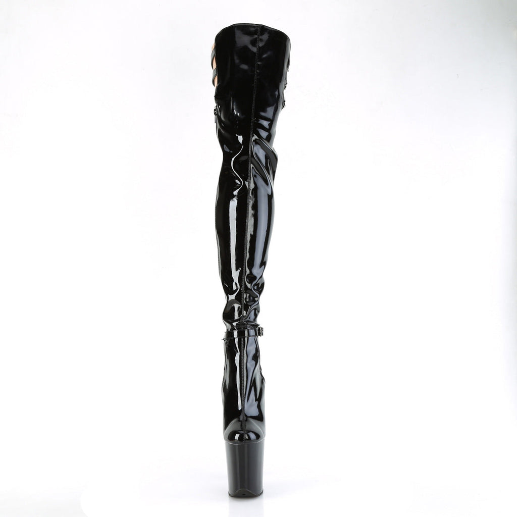 Pleaser   FLAMINGO-3055 Blk Str. Pat/Blk