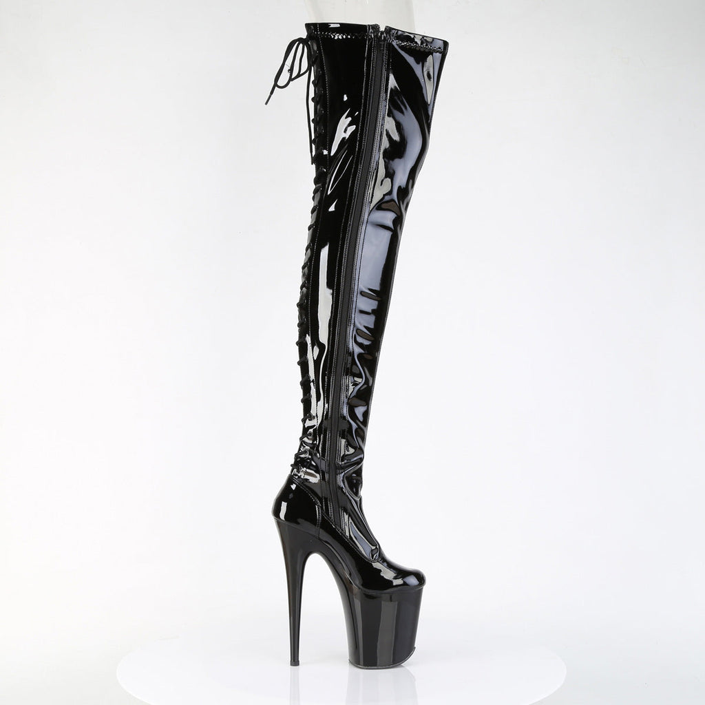 Pleaser Women's Platform Shoes FLAMINGO-3850 Blk Str. Pat/Blk