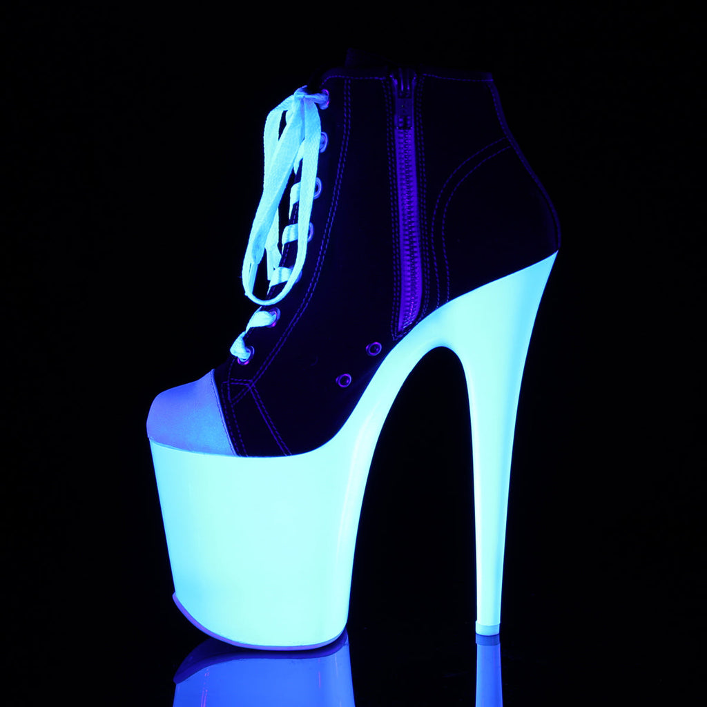 Pleaser Womens Ankle Boots FLAMINGO-800SK-02 Blk Canvas/Neon White