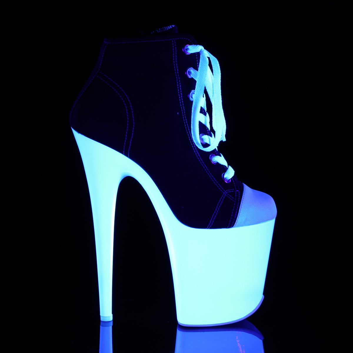 Pleaser Womens Ankle Boots FLAMINGO-800SK-02 Blk Canvas/Neon White