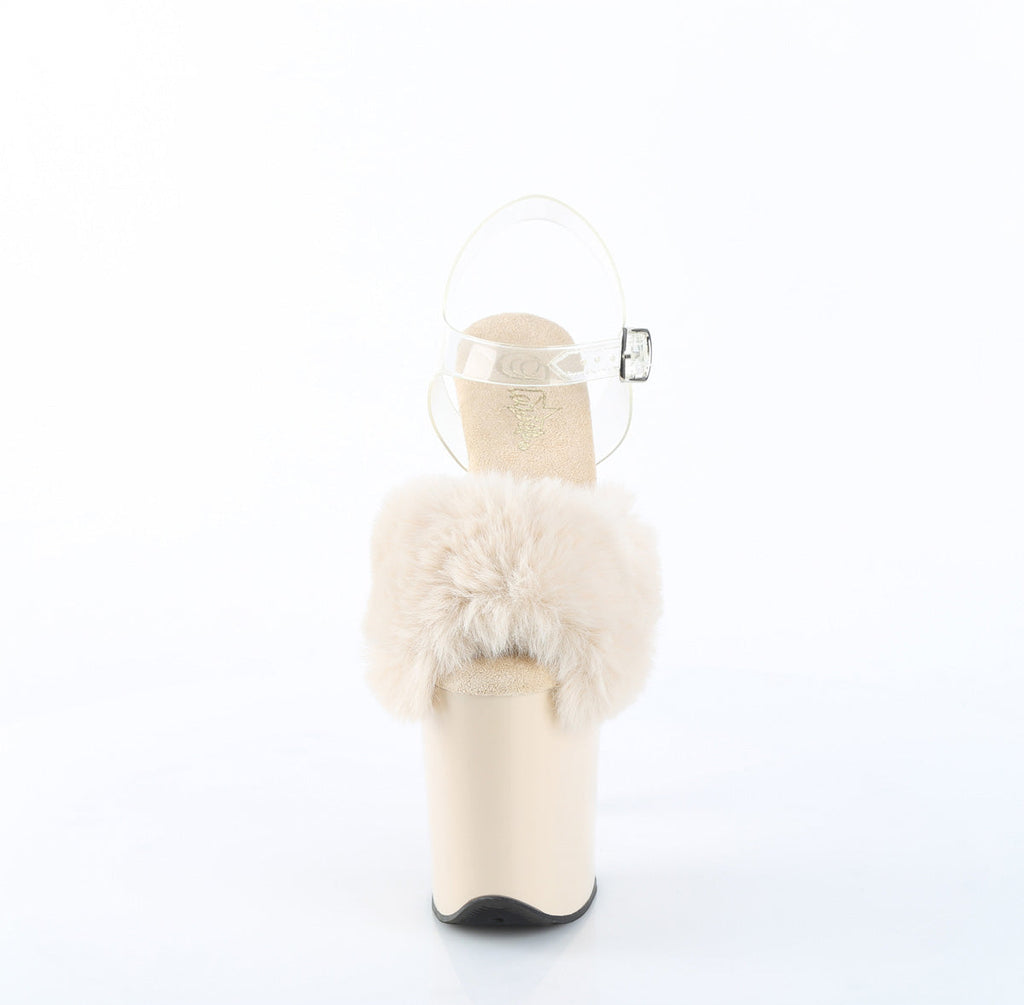 Pleaser Women's Platform Shoes FLAMINGO-808FUR Cream Faux Fur-Clr TPU/Cream