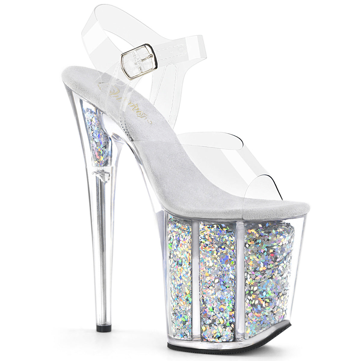 Pleaser Womens Sandals FLAMINGO-808GF Clr/Slv Multi Glitter