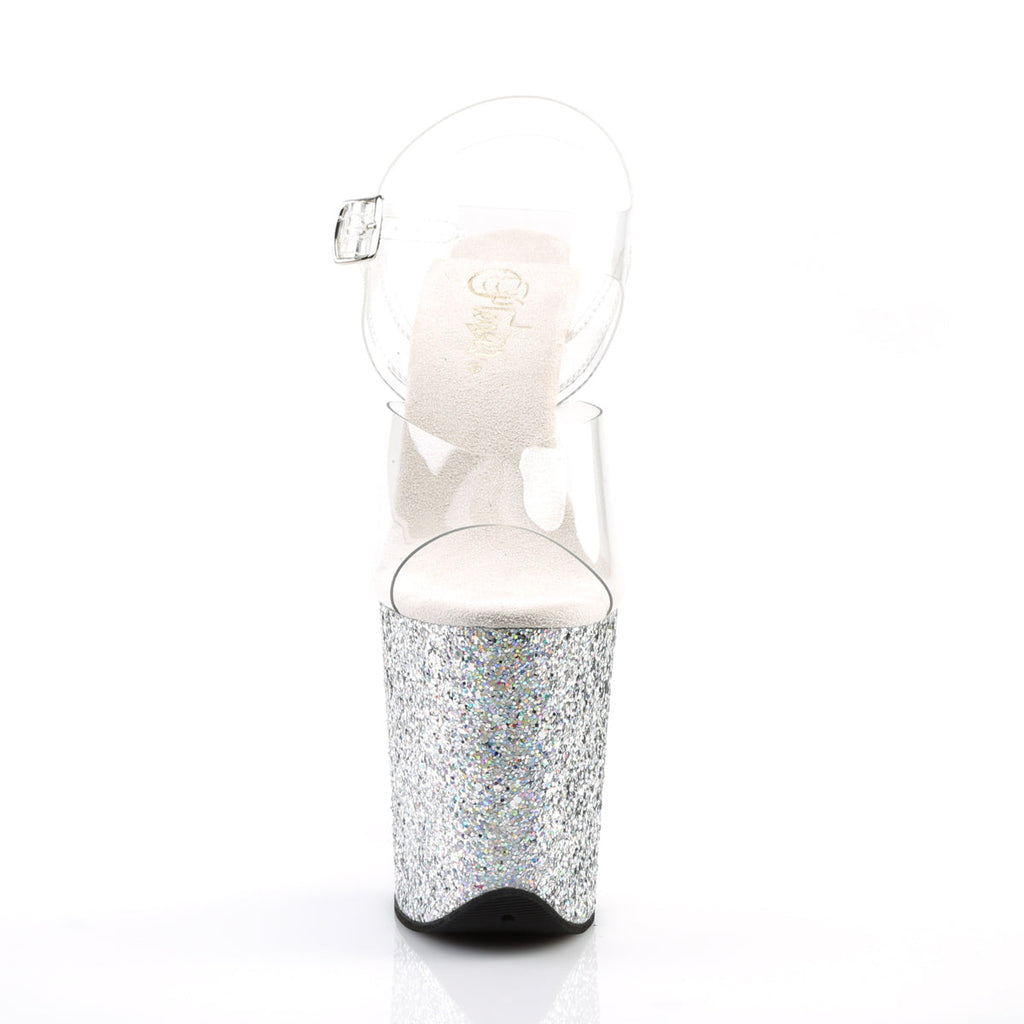 Pleaser Womens Sandals FLAMINGO-808LG Clr/Slv Multi Glitter