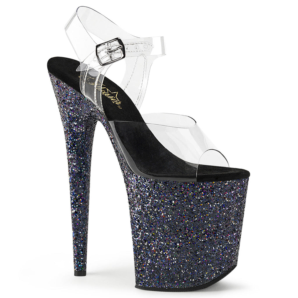 Pleaser Womens Sandals FLAMINGO-808LG Clr/Blk Multi Glitter