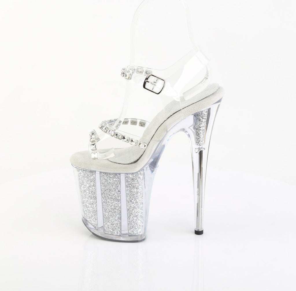 Pleaser Women's Platform Shoes FLAMINGO-808PREM-STN Clr TPU/Slv Glitter Ins