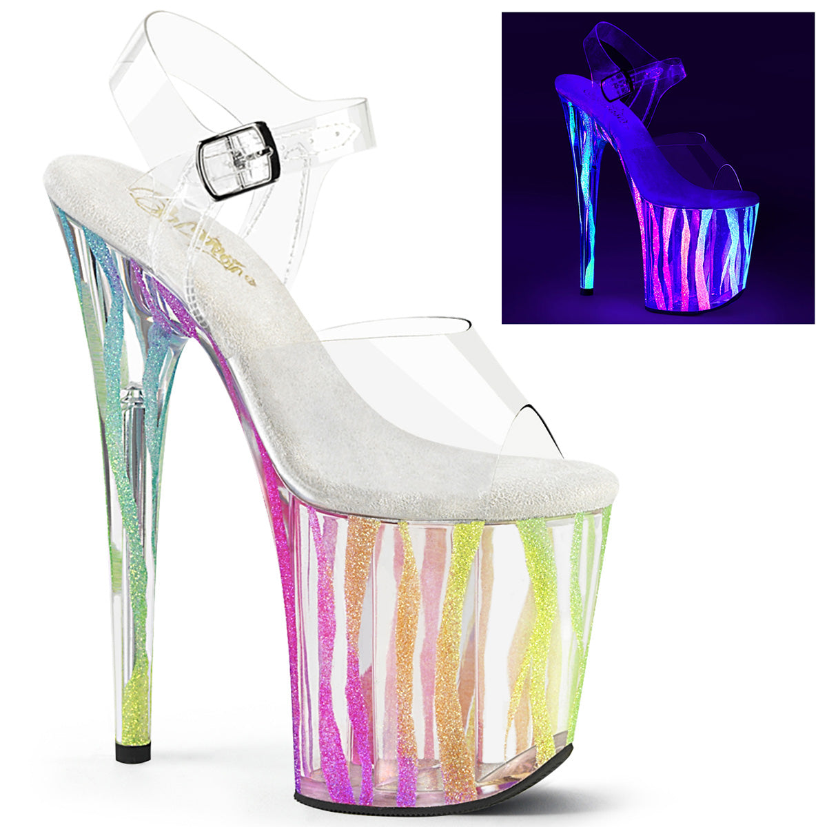 Pleaser   FLAMINGO-808RG-03 Clr/Rainbow Glitter