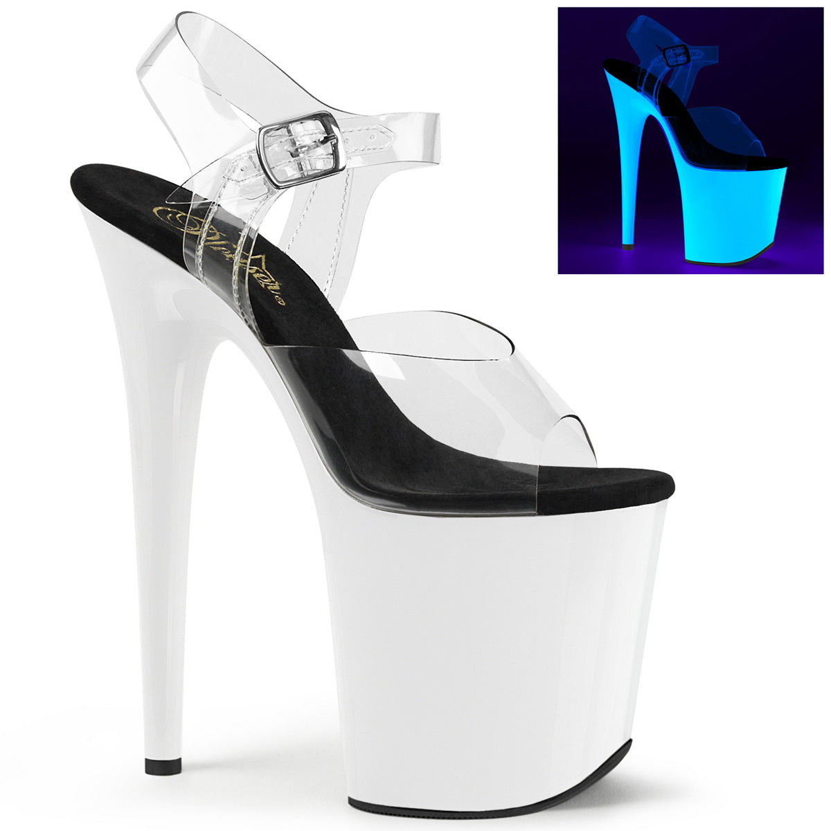 Pleaser Women's Platform Shoes FLAMINGO-808UV Clr/Neon Wht