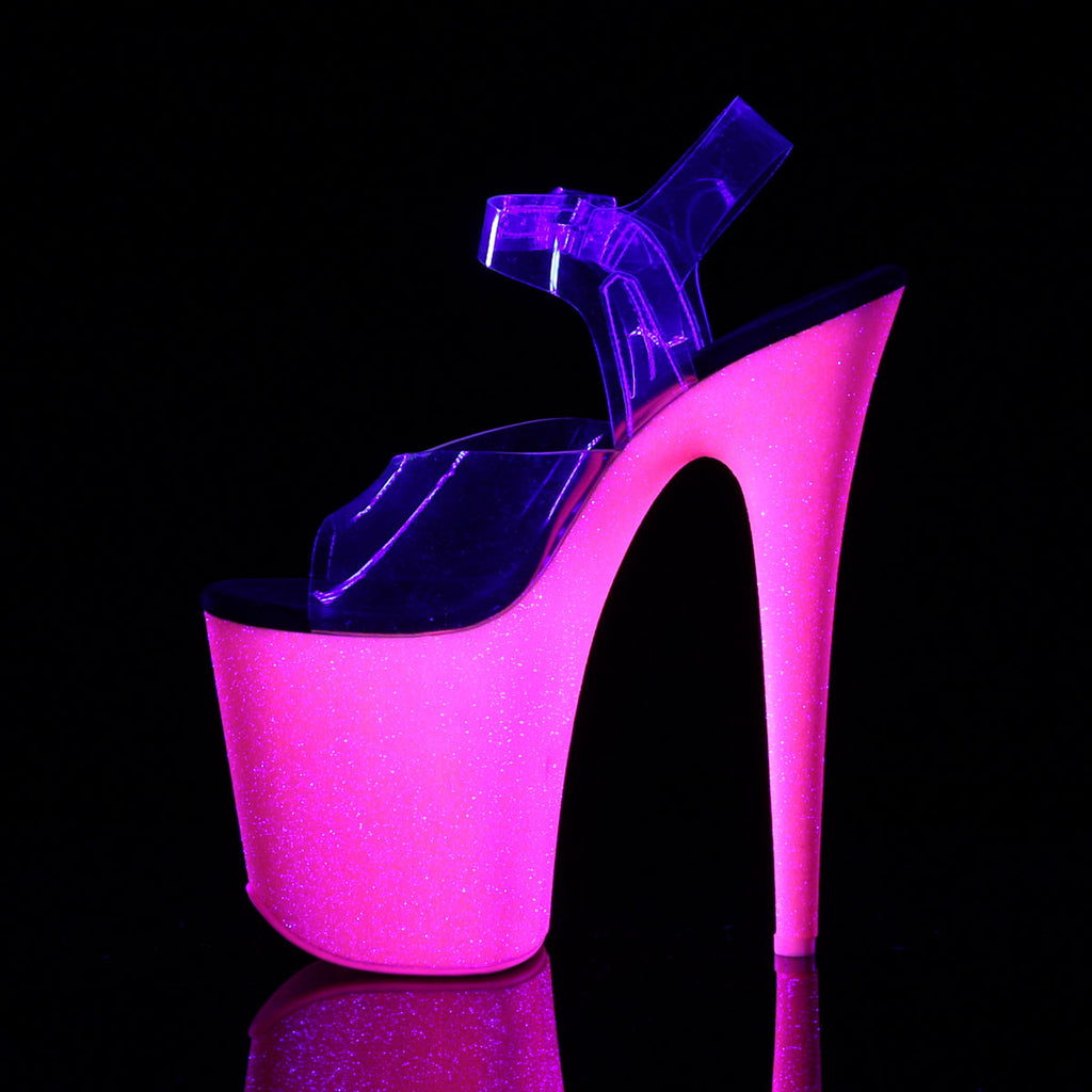 Pleaser Women's Platform Shoes FLAMINGO-808UVG Clr/Neon H. Pink Glitter